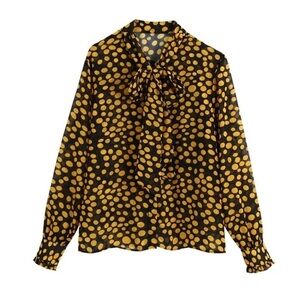NWT Zara Black and Orange Polka Dot Blouse size medium